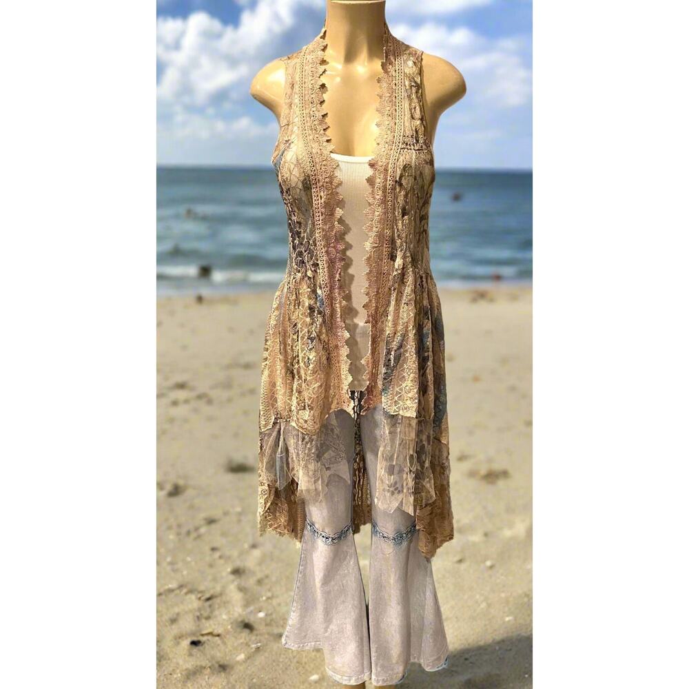 Origami Hi-Lo Lace Vest Multicolor Small